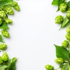 Fresh Hops Border on White Background
