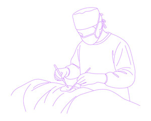 Surgeon Performing Operation Lineart Illustration