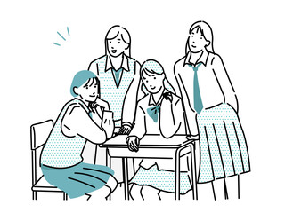 女子学生-受験生応援ー学校生活ー机ー人物シンプルベクターイラスト素材