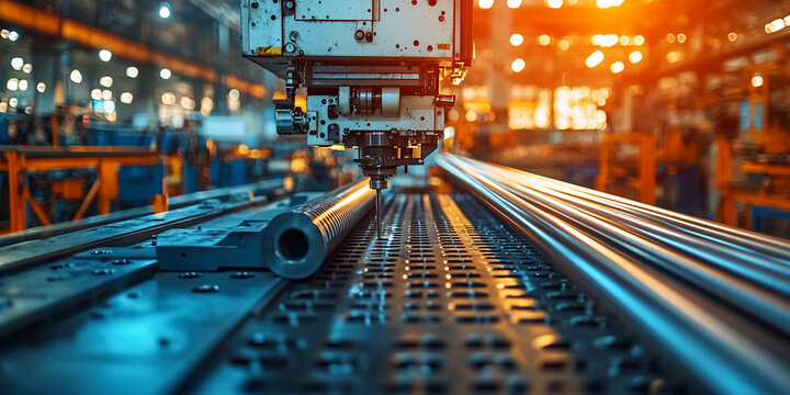 Industrial machine bends metal rods in factory setting Generative AI