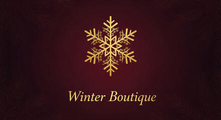 Gold snowflake on dark red backdrop with frond design, representing winter elegance and festivity, suitable for seasonal promotions or holiday design
