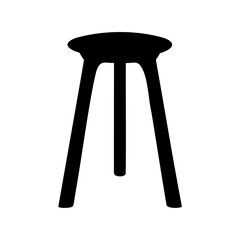 black silhouette of a simple three legged stool on white background