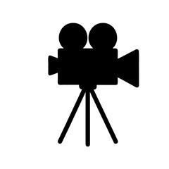 black and white camera on tripod simple graphic design illustration