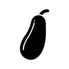 simple black silhouette of an avocado fruit on white background