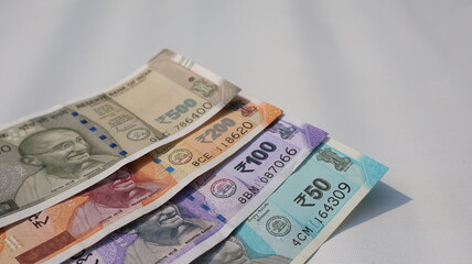 Indian Rupee Currency: 50, 100, 200, and 500 Banknotes