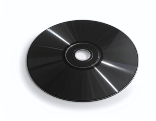 This glossy black compact disc isolated on white symbolizes sleek digital storage and retro technology. Ideal for concepts of data archiving, media, and modern software solutions.