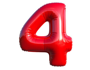 Red Number Four Balloon Isolated.