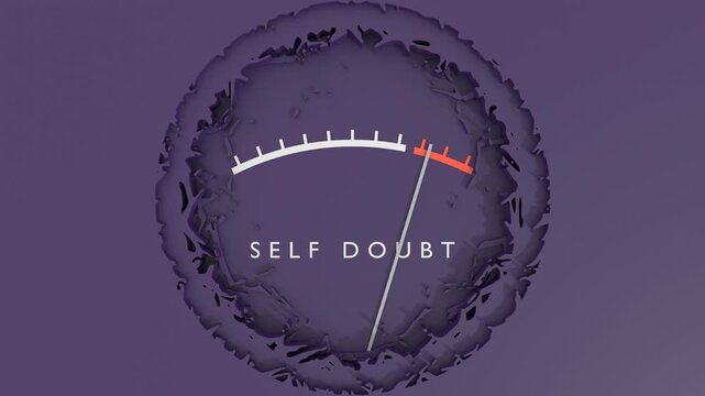 Self doubt meter showing big levels. Dangerously increasing values, critical overload. Personal incompetence, confusion or no confidence to make decision or not good enough thinking concept.