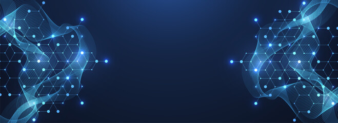 Molecular abstract structure and genetic engineering DNA. Healthcare and medicine background concept. Scientific research background. Wave flow. Innovation pattern. Vector illustration.