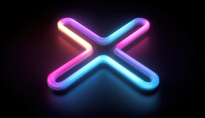 Fototapeta premium Neon colored X is lit up on a black background