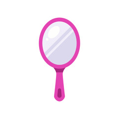 Barbiecore handheld oval mirror with pink handle and reflection, colorful vector flat style illustration