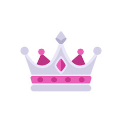 Barbiecore silver crown with pink jewels and gemstone, colorful vector flat style illustration