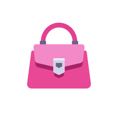 Barbiecore pink handbag purse with strap and clasp icon, colorful vector flat style illustration
