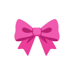 Barbiecore pink ribbon bow with tails icon, colorful vector flat style illustration