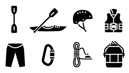 Obraz premium Essential gear icons for kayaking and outdoor water sports