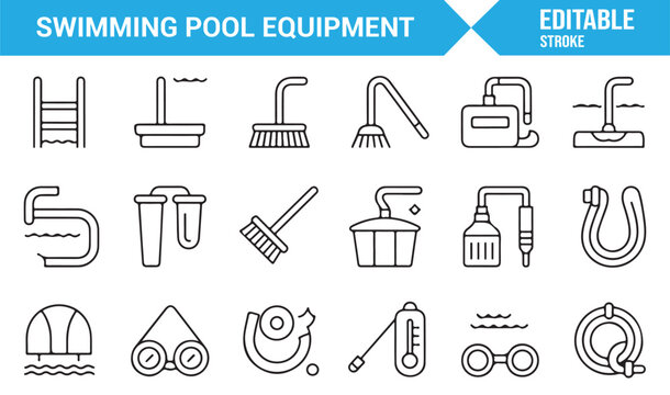 Pool maintenance tools icons for recreation design