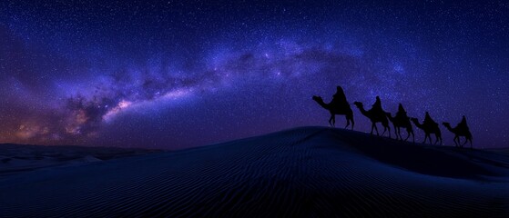 Desert Caravan Under the Milky Way