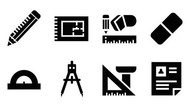 Essential tools for drafting and design in bold silhouette icons