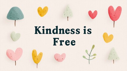 Colorful Collection of Hearts and Trees with an Uplifting Message Highlighting the Power of Kindness as a Free and Valuable Gift to Share