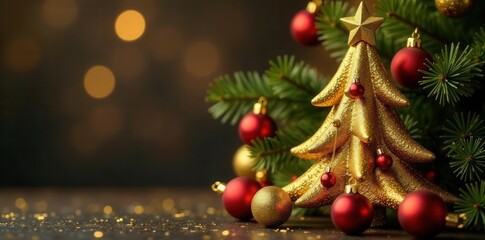 Golden triangle Christmas tree, festive ornaments, gold glitter , festive, shiny, design