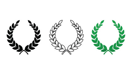 Obraz premium three laurel wreaths in black silver and green isolated on white background