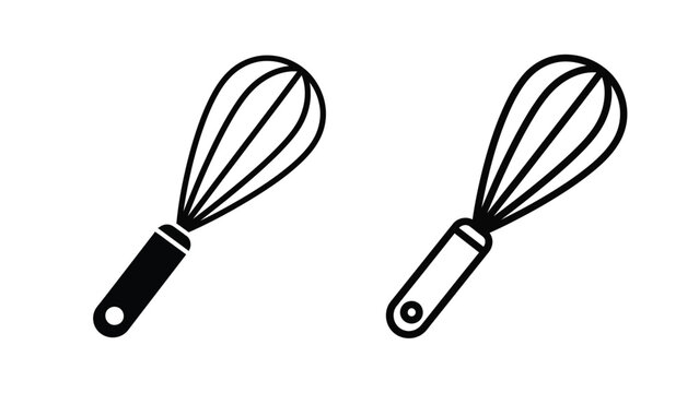 a simple illustration depicting two black kitchen whisks against a white background