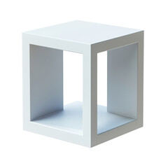 White minimalist cube side table in 3D render isolated on Transparent Background