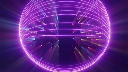 Vibrant animated sphere with glowing lines and colorful light streaks. Represents energy, movement, and modern digital aesthetics for creative projects