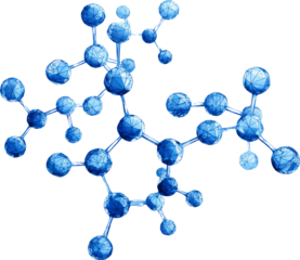 Blue Molecular Structure Diagram Illustrating Complex Atomic Connections and Networks