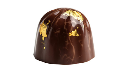 Fototapeta premium Close-up of a single truffle, smooth, glossy exterior, adorned with gold leaf, resting against a white background