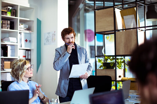 Business team planning project in modern office