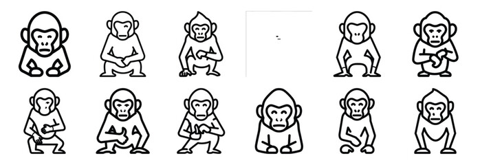 Collection of  capuchin monkey smart  line art icons on white background. Set of animal linear symbols. Vector illustration. © SreeAtul