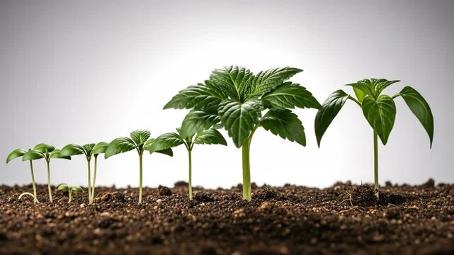 Stages of plant growth from seed to fully grown plant, isolated.