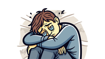 Fototapeta premium Sad Man with Sleep Deprivation and Depression Illustration on White Background