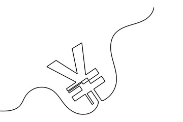 Obraz premium Yen currency symbol continuous one line drawing and minimalist style isolated outline vector