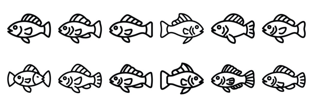 Collection of  goby small fin  line art icons on white background. Set of animal linear symbols. Vector illustration.