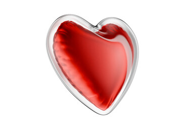 Valentine's Day and love, a heart in a glass shell on a transparent background. A red heart in a glass shell isolated on a transparent background. 3d render