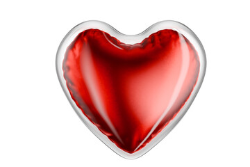 A red heart in a glass shell isolated on a transparent background. Valentine's Day and love, a heart in a glass shell on a transparent background. 3d render