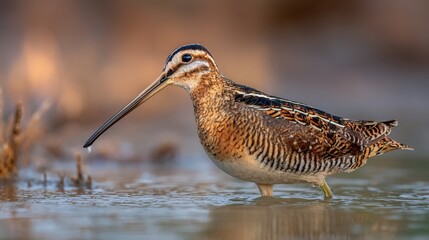 woodcock. An American woodcock probing mud in a wetland habitat during morning light. wildlife magazines, conservation campaigns, designed for eco-tourism storytelling, used by project managers.