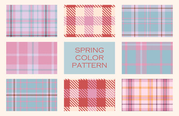 春カラーのチェック柄パターンセット　春らしいパステルカラーを基調としたチェック柄とタータンチェックのパターン