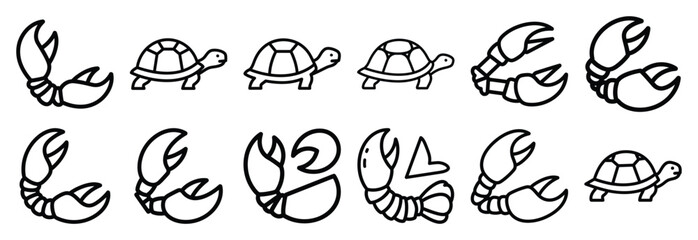 Obraz premium Collection of lobster claw open line art icons on white background. Set of animal linear symbols. Vector illustration.