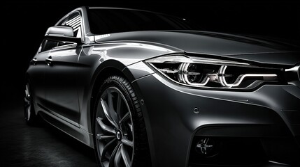 bumper. A sleek gray automobile in a studio setting, highlighting its polished and modern design. mobility guides, transit brochures, designed for mobility and urban transit guides.