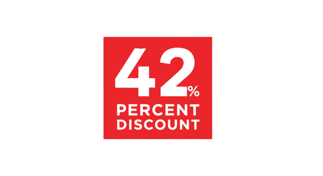 Vibrant red square graphic featuring a prominent forty-two percent discount announcement for sales promotions
