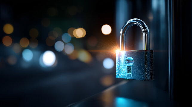 Cybersecurity threat detection concept digital padlock warning signs cyber alert security notification online protection technological defense digital safety defocused - Powered by Adobe