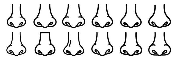 Collection of  proboscis monkey nose  line art icons on white background. Set of animal linear symbols. Vector illustration. © SreeAtul