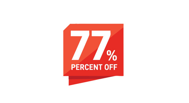 Vibrant red discount label showcasing a prominent seventy-seven percent savings, perfect for promotional events