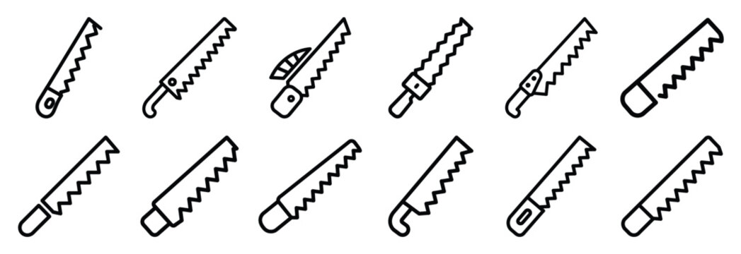 Collection of  sawfish blade snout  line art icons on white background. Set of animal linear symbols. Vector illustration.