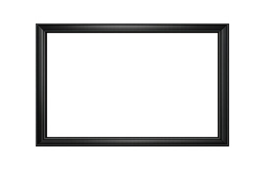 Empty black horizontal picture frame with transparent background for displaying artwork or mockups