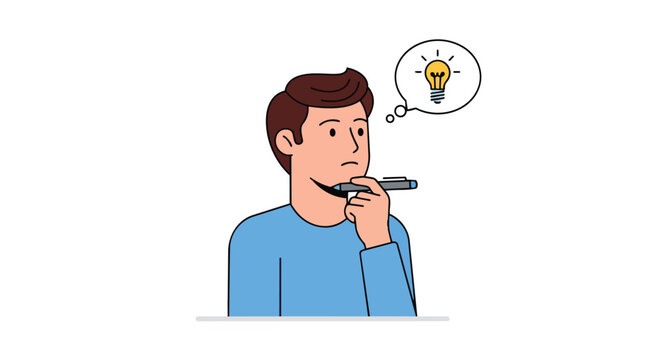 An attentive young man deeply focused, generating an innovative idea, symbolizing problem-solving and inspiration