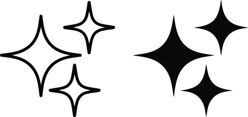 Clean icons showing groups of three four pointed stars in both outlined and filled black variations